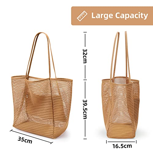 KALIDI Beach Nylon Mesh Tote Bag, Casual Tote Bag Hobo Women Foldable MAX 23L Shoulder Bag For Beach Picnic Vacation