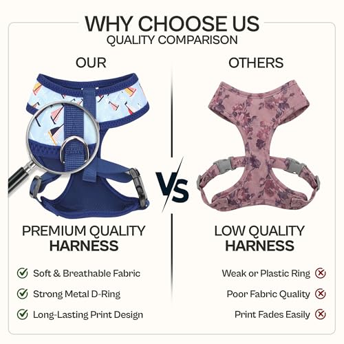 Parisian Pet Sailboat Dog Harness - Breathable No Pull Puppy Harness with Leash Ring - Adjustable Harnesses for Dogs - Sof...