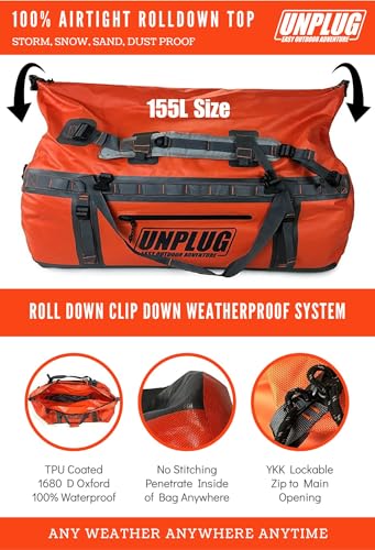 UNPLUG Ultimate Adventure | 1680D Heavy Duty Waterproof Bag | Large Travel Bag which can be Used for Camping, Motorcyclin...