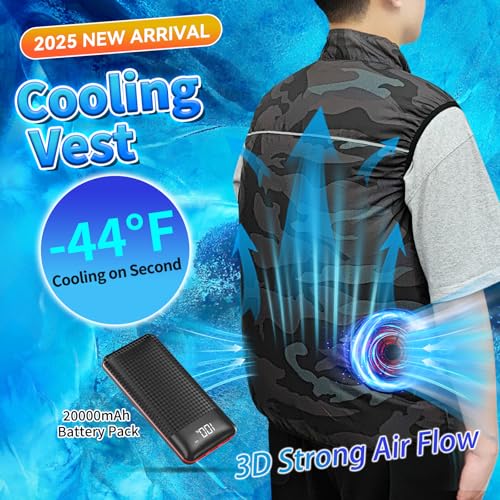 YMTHE Cooling Vest with 20000mAh Battery Pack, Air Conditioner Clothes with Two Fans,12V 360° Air Supply Cooling Jacket, U...