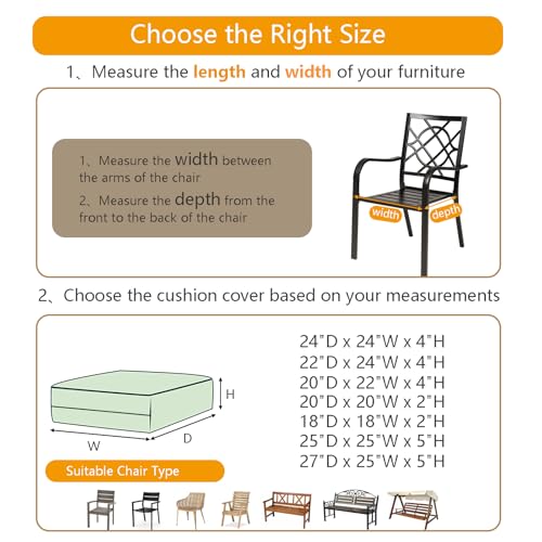 Oslimea Outdoor Cushion Covers Replacement 24x24x5 Waterproof Patio Furniture Cushion Seat Cover 2 Pack Removable Chair Pa...