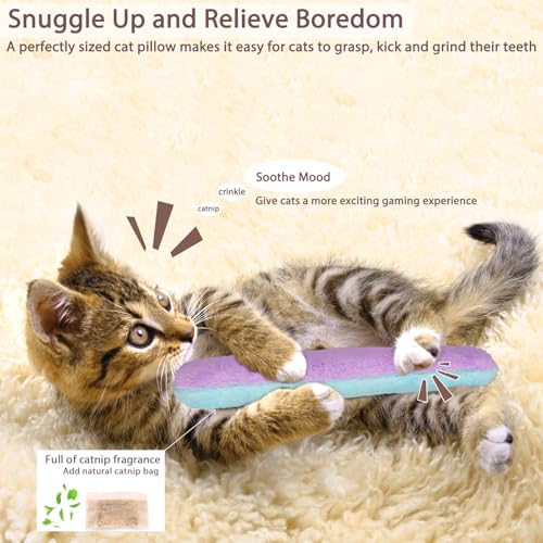 Retro Shaw Refillable Catnip Toys for Cats, 3Pcs Cat Toys Pillows with Crinkle Sound, Interactive Indoor Kitten Nip Chew K...
