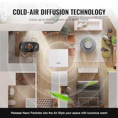 VEVOR Scent Air Machine for Home, 480ml Bluetooth Smart Essential Oil Diffuser with Cold Air Tech, Waterless Scent Diffuse...