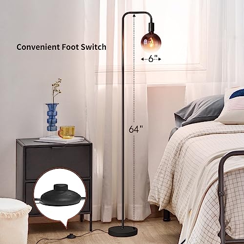 ONEWISH Floor Lamp for Living Room - Minimalist Industrial Standing Lamp with Modern LED Bulb, Globe Black Clear Glass 6",...
