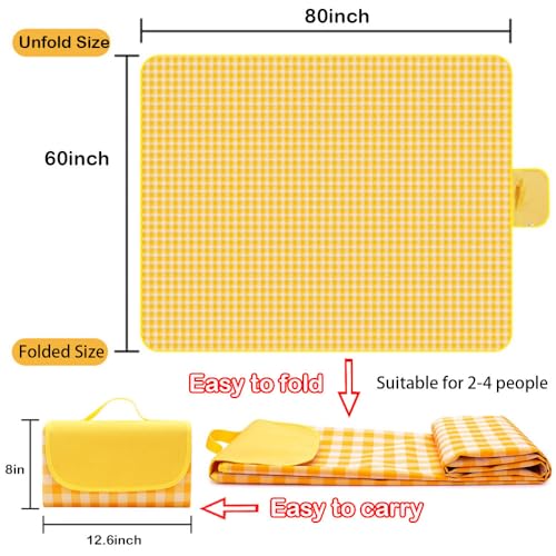 Extra Large Picnic Blanket Beach Blankets, 80''x60'' Picnic Mat Waterproof Sand Proof Foldable Portable for Outdoor Campin...