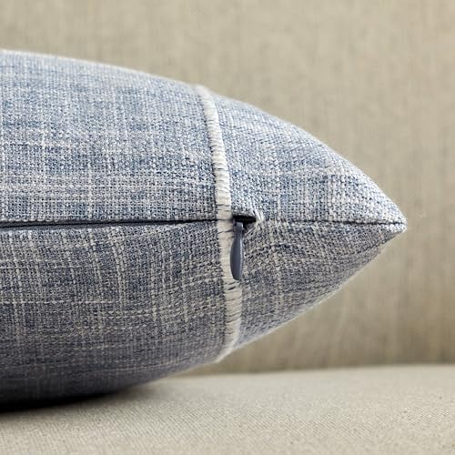 YZJZEDS 2 Packs Grid Embroidery Throw Pillow Covers, 22x22 Inch Blue, Farmhouse Linen Decorative Dusty Blue Cushion Covers...