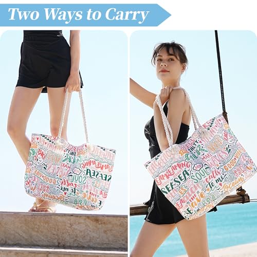 Tavaleu Beach Bags for Women - Large Beach Tote Bag, Women Sandproof Pool Bag for Pool Gym Grocery Travel