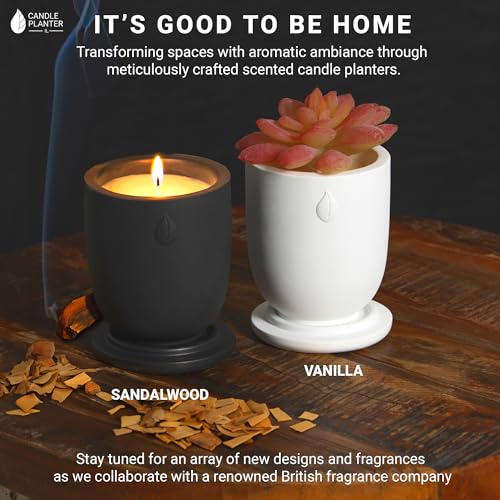 Matani Concrete Cement Candle Planter - Aromatherapy Soy, Dual Purpose Jar Gift (Black Sandalwood)