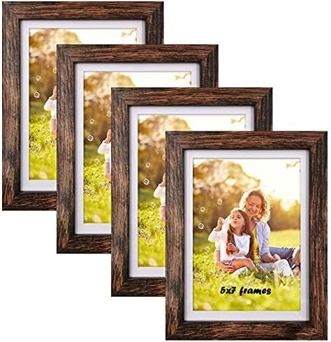 SESEAT 5x7 Picture Frames Wood Brown 4 Packs for Tabletop Display Wall Mount, Display Pictures 5x7 with Mat or 6x8 Without...