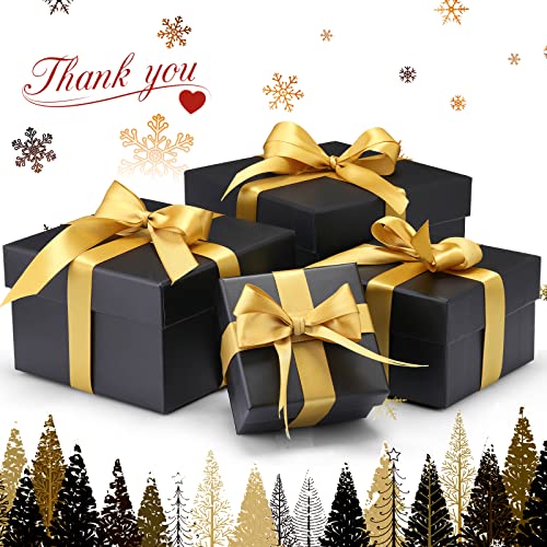 Marspark 4 Pcs Christmas Nesting Gift Boxes with Lids Stackable Square Nested Boxes Set with Ribbon Large to Small Size Pr...