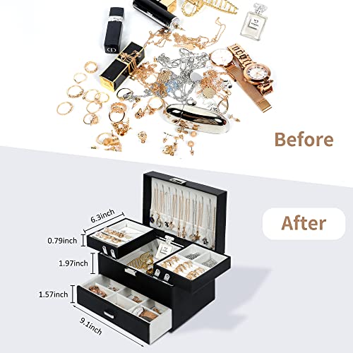 Dajasan Jewelry Organizer Box, Large Jewelry Boxes for Women Girls, Space-Saving 3 Layers Jewelry Storage Case with Drawe...
