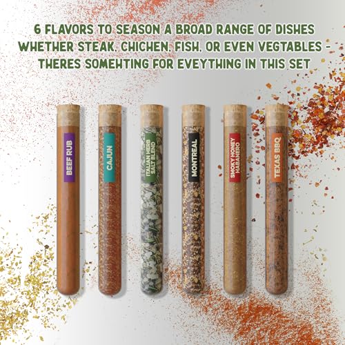 BBQ & Grill Spice Set - 6 Spice Blend Flavors in Tubes in a Gift Box, For Smoking, Seasosonig, Griling, Christmas Stocking...