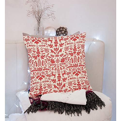 VERSUSWOLF Throw Pillow Covers Red Christmas Folk Damask White Nordic Cotton Linen Decorative Square Pillowcases Cushion C...