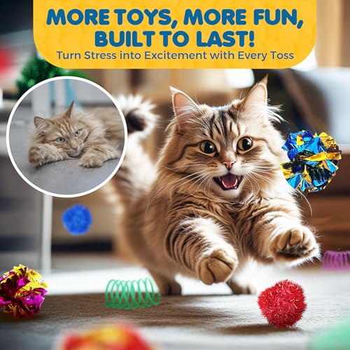 SunGrow Cat Toy Variety Pack, Feline Entertainment for Indoor Kitten, Lightweight, Colorful, Pet Interactive Chase Toys, A...