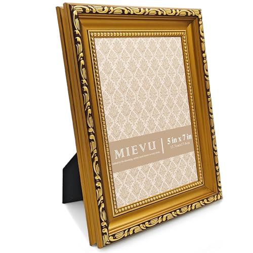 MIEVU 5x7 Picture Frame Gold - Pack of 1 Vintage Picture Frames And Tabletop Display, Ornate Photo Frame for Poster