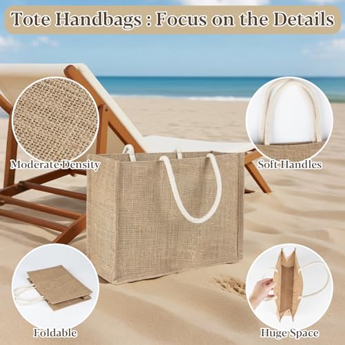 RAINFLOW Burlap Tote Beach Bag - Jute Bags with Handles Medium Straw Beach Bag 13x9.4x4.7inch Reusable Tote for Shopping, ...