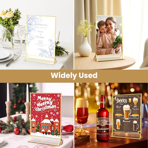 YOAEAILY Acrylic Sign Holder 8.5X11 Gold Frames Double-Sided Gold Picture Frames for Flyer Holder Menu Holder Wedding Tabl...