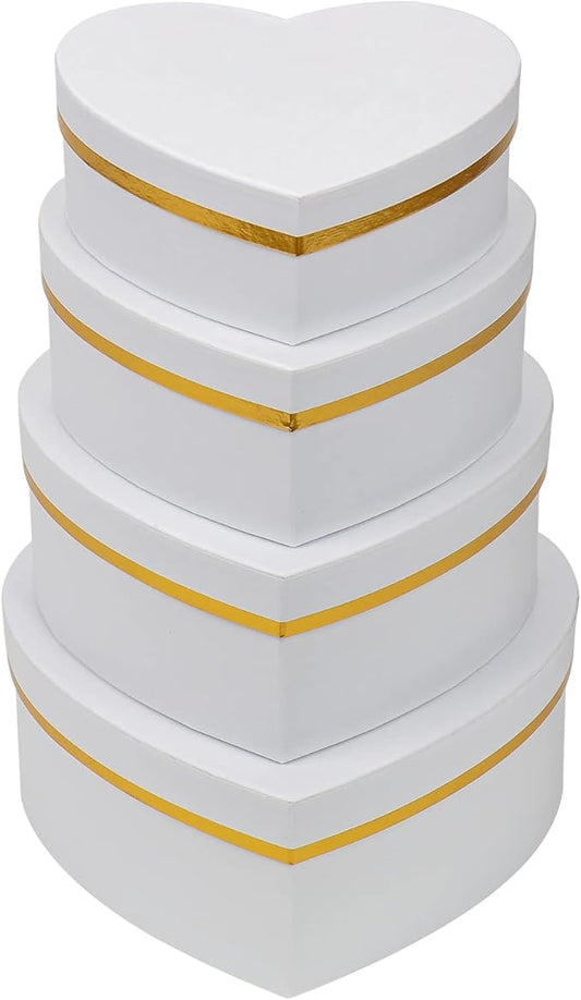 Oairse White Gift Boxes with Lids for Present Heart Shaped Flower Boxes for Arrangements Set of 4 Floral Gift Boxes for Br...
