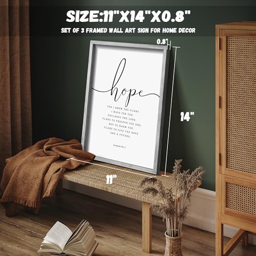 Houmury Set of 3 Framed Farmhouse Bible Verses Wall Decor Sign 11”x14” Christian Faith Scripture Wall Art for Home Living ...