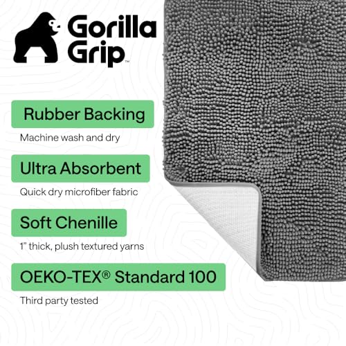 GORILLA GRIP Bath Rug Mat, Thick Soft Absorbent Chenille, Quick Dry Microfiber Mats, Rubber Backing Washable Shower Floor ...