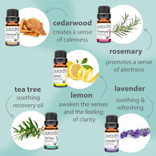 PURA D'OR Organic Perfect10 Essential Oils Set - 10x 10mL Wood Box Aromatherapy Gift Set - 100% Pure Therapeutic Grade for...