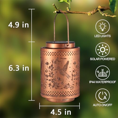 Hummingbird Solar Lanterns Garden Decor Birthday Gifts for Women Mon Grandma Metal Hanging Solar Lights Waterproof Outdoor...