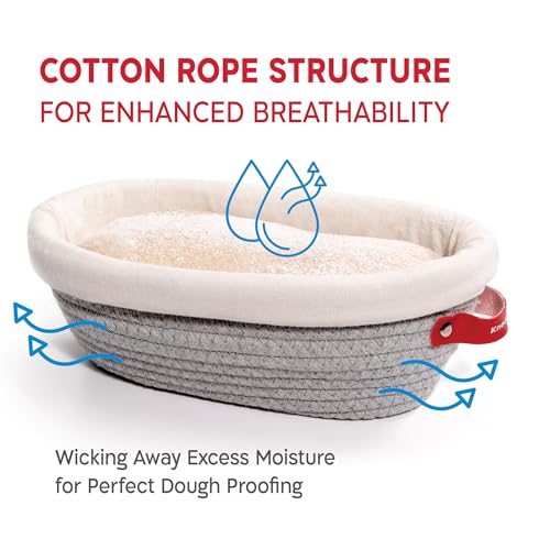 KneadAce Cotton Rope Banneton Bread Proofing Basket Set, Oval & Round Bread Baskets with Liners & Covers for Artisan Bread...