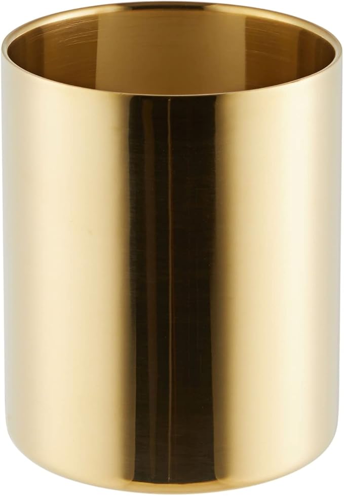 Juvale Desk Organizer Pen & Pencil Holder - 3.2 x 3.9 in, Gold Stainless Steel - Desk Supply Organizer with Gold Pen Cup, ...