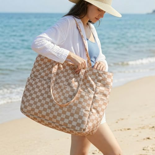 G4Free XL Beach Bag Waterproof Sandproof, Large Foldable Beach Tote with Zipper for Women, Pool Travel Swim Grocery Tote Bag