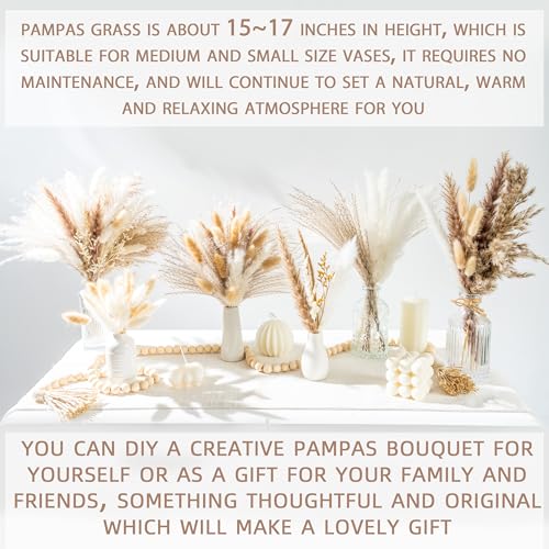 96PCS Natural Dried Pampas Grass Boho Home Decor Bouquet Phragmites Dried Flowers Bouquet for Wedding Floral Arrangements ...