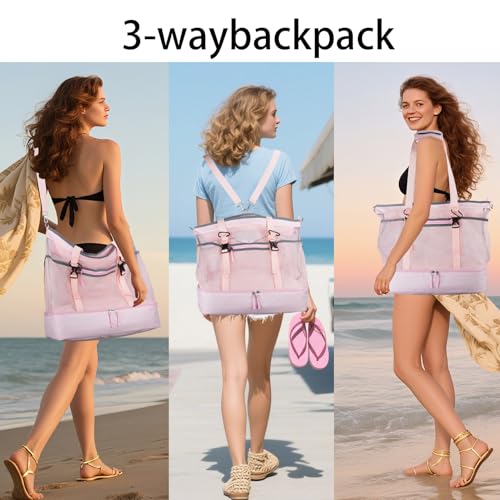 Unamujer Mesh Beach Bag with Cooler Large Travel Family Vacation Essentials Pool Swimming Zipper Pocket Durable 9 Pockets