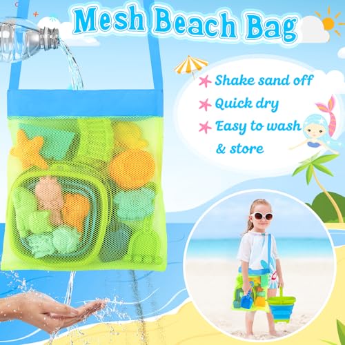 Collapsible Beach Toys for Kids Toddlers, Foldable Sand Bucket and Shovels Set with Mesh Bag & Sand Castle Building Kit, T...