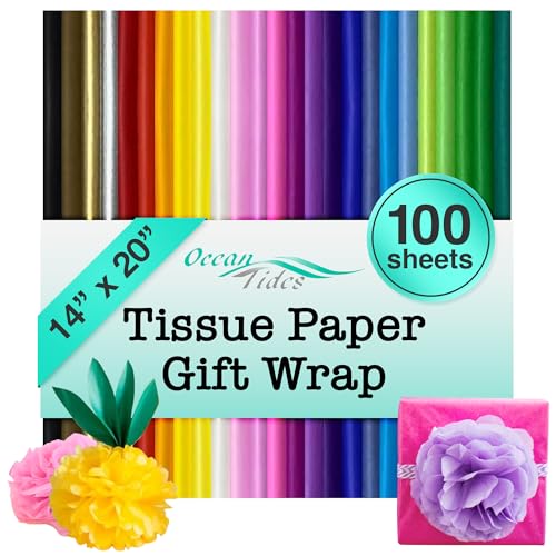 Ocean Tides Premium Wrapping Paper – 100 Sheets (14 x 20 Inches) Colored Tissue Paper for Gift Bags, Birthday Party, Flowe...