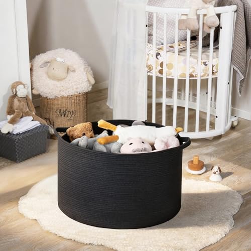 MEGASKET Large Black Blanket Basket, 22" X 22" X 14" Woven Rope Bin for Storage, Kids Dog Toy Storage Box Organizer Bins, ...