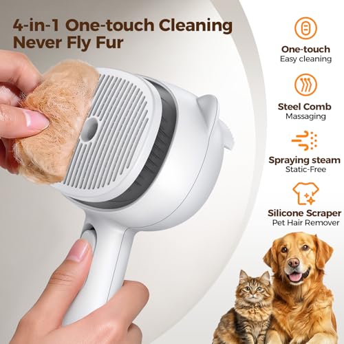 Self Cleaning Shedding Steam Cat Brush, Silicone Scraper Included Dog Brush, Adorable Bear Design, primecat, Cat Brushes f...