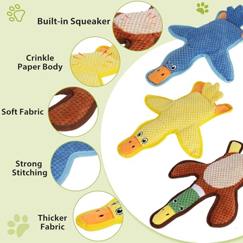Eneston Dog Toys 3-Pack Cute Duck Shapes Puppy Toys No-Stuffing Squeaky and Crinkle Interactive Dog Chew Toy for Small to ...