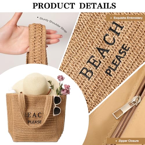 Tavaleu Straw Beach Bags for Women, Large Beach Bag Summer Woven Tote Bag Travel Shoulder Handbags for Holiday