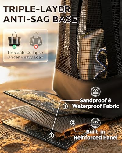 OnWander Large Mesh Beach Tote Bag - 50L Pool Bags with 2 Inner Zipper Waterproof Pockets for Swim Toys Towels Travel