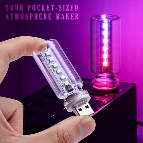 2PCS 13 in 1 USB Car Light, Plug in USB Interior Car Lights, Touch Control Mini Glass Bottle Night Lamp with 13 Modes & 7 ...