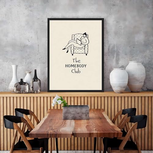 Framed The Homebody Club Poster Canvas Print Art Minimalist Aesthetic Wall Art Pictures Wall Decor Cute Whimsical Home Dec...