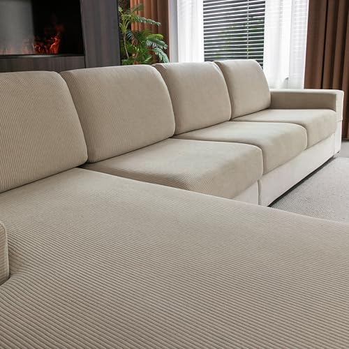 OHSIO Sectional Couch Covers, Wear Resistant Stretch Sofa Covers Washable Soft Couch Cushion Covers Anti Slip Furniture Pr...
