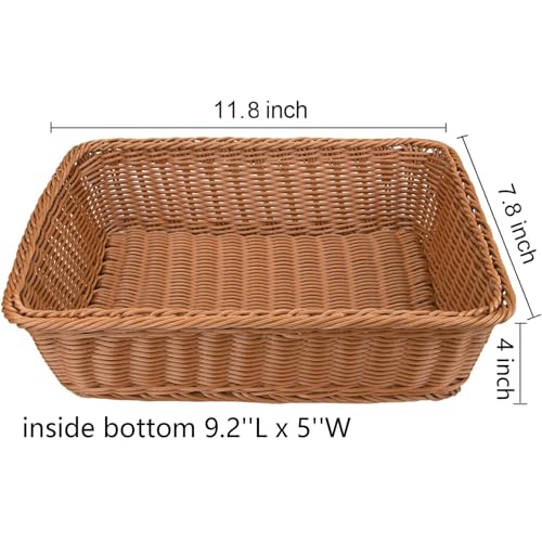 Yarlung 3 Pack Imitation Rattan Woven Bread Baskets, 11.8 x 7.8 Inch Plastic Wicker Fruit Baskets for Food Serving, Vegeta...