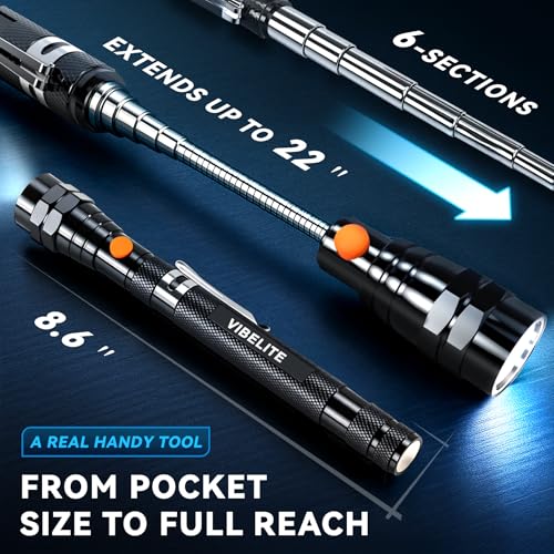 VIBELITE Extendable Magnetic Flashlight with Telescoping Magnet Pickup Tool-Cool Gadget Gifts for Men, Women, Him, Teen Bo...
