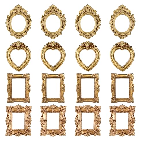 YBEATY 12 Pcs Vintage Mini Picture Frames Small Baroque Antique Resin Jewelry Frame Miniature Rectangle Display Table Wall...