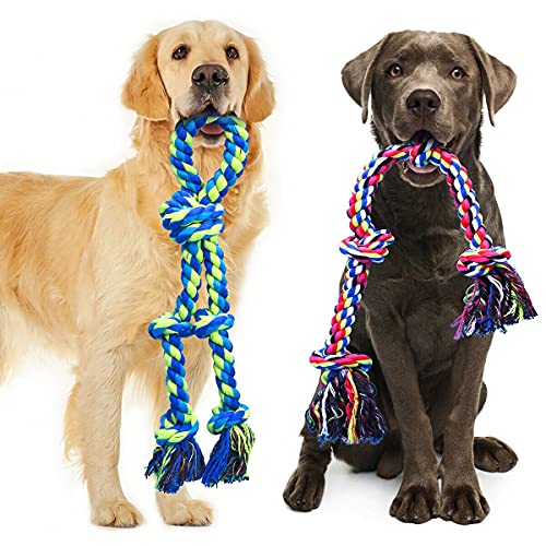 Feeko Heavy Duty Dog Rope Toys for Large Breed Aggressive Chewers, 2 Pack Indestructible Teeth Cleaning Tug of War Toy
