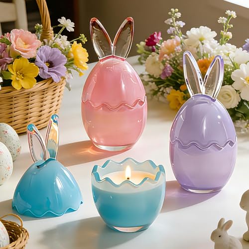 Lanpn 3 Pcs Easter Bunny Candles Gift Set, Spring Easter Scented Candle 6.7", Each 4oz Soy Wax, Decorative Rabbit Shaped J...