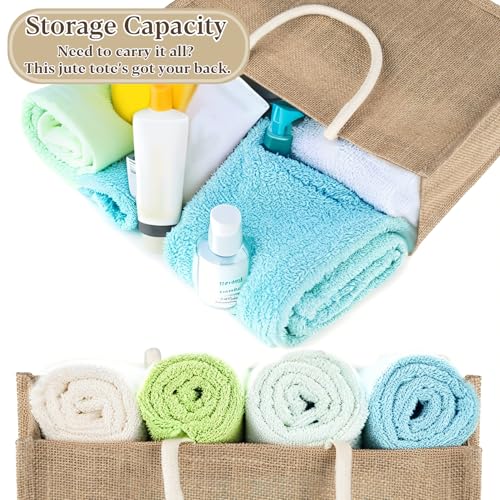 RAINFLOW Burlap Tote Beach Bag - Jute Bags with Handles Medium Straw Beach Bag 13x9.4x4.7inch Reusable Tote for Shopping, ...