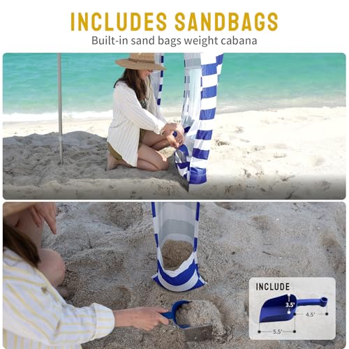CROWN SHADES Beach Cabana 6.5 x 6.5, Canopy Cabana Tent Easy Pop Up - Beach Cabanas for Sand - UPF50+ Protection with Side...