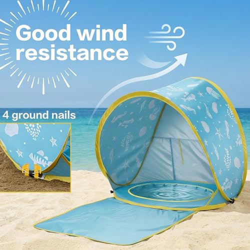 3-in-1 Baby Beach Tent, Pop-Up Baby Pool Tent with UPF 50+ Sun Protection, Portable Sun Shelter for Infants and Toddlers O...