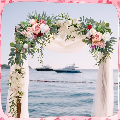 Ovveroche 2 Pcs Wedding Arch Decorations - Reusable Artificial Hanging Flowers Floral Swag Greenery Garland for Wedding We...